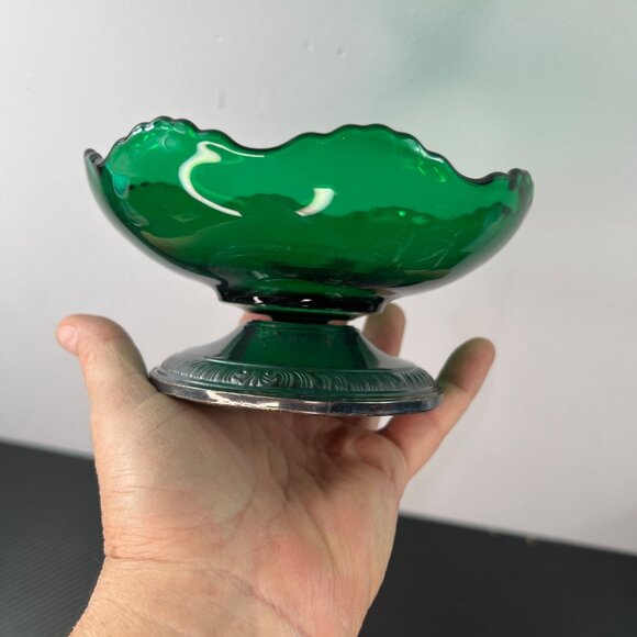 Sterling Silver & Emerald Green Glass Frank Whiting Compote Bowl Candy Dish 2074 - Picture 4 of 8